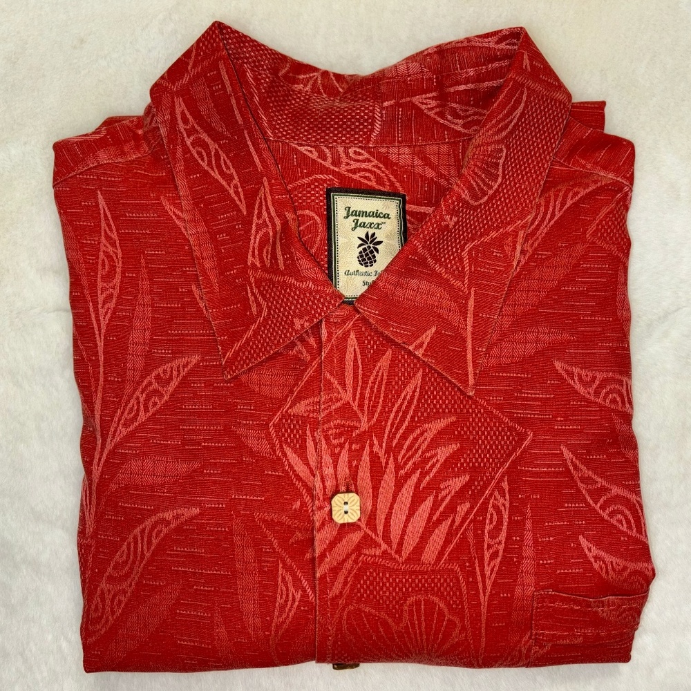 Jamaica Jaxx Men's Orange Silk Short Sleeved Shirt, Size XL